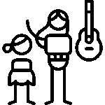 Icono de un niño y una profesora con una guitarra